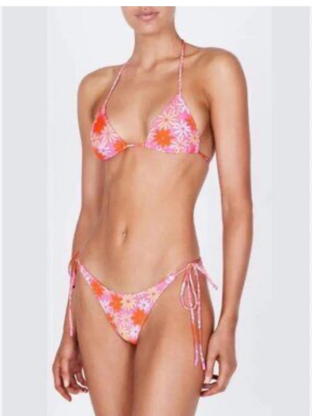 TRIANGL VINCA SLUSHIE VELVET PINK & ORANGE DAISY FLORAL TRIANGLE STRING BIKINI